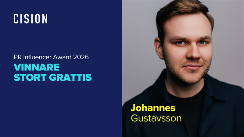 Johannes Gustavsson vinner "Cision PR Influencer Award 2026"